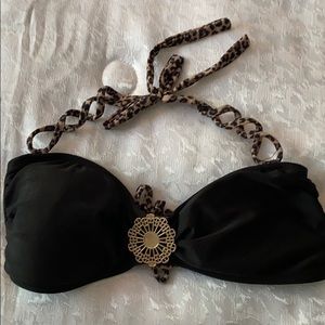 Black and green animal print bikini top